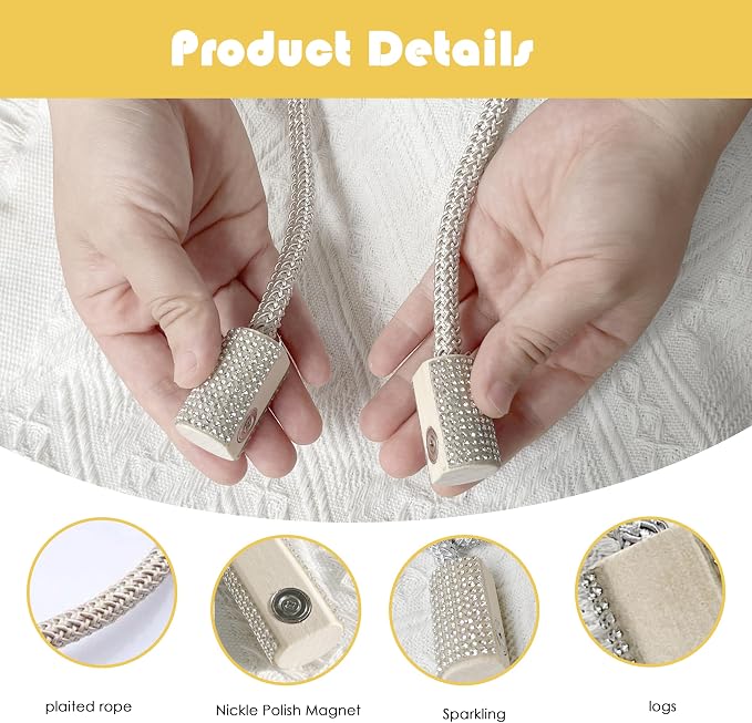 SRG Handmade Magnetic Curtain Tiebacks 2 Pack Sparkling Glass Wrapped Wooden - Image 4