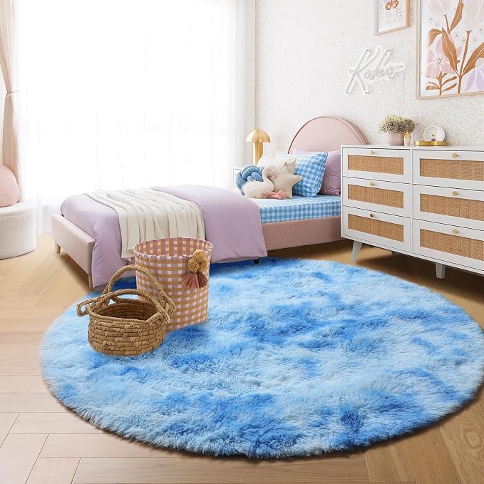 Amdrebio Tie-Dyed Light Blue Round Circle Rug 5Ft - Image 7