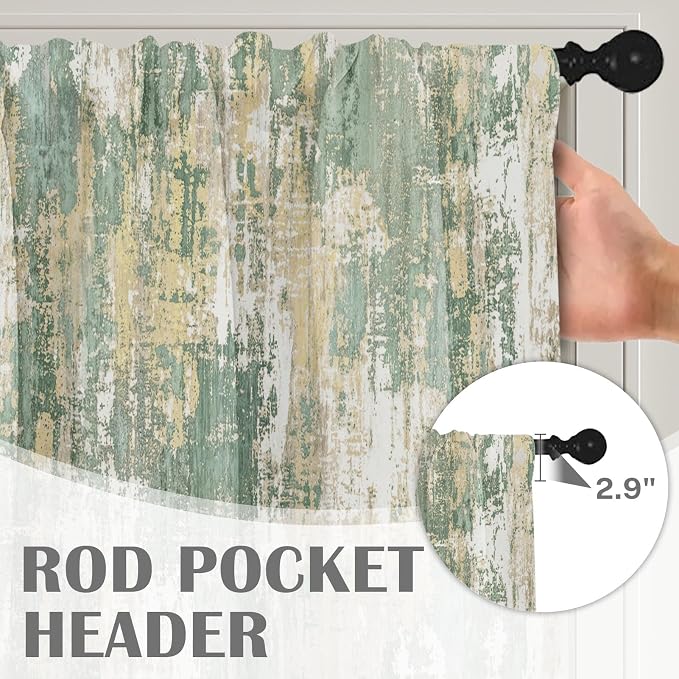 Emvency 4 Pack Valances Window Treatments, Abstract Sage Rustic Vintage Drapes - Image 5
