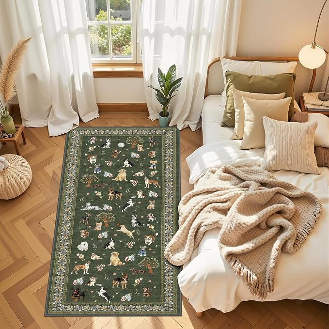 Dark Green Floral Hallway Runner Rug 2x8 - Image 4