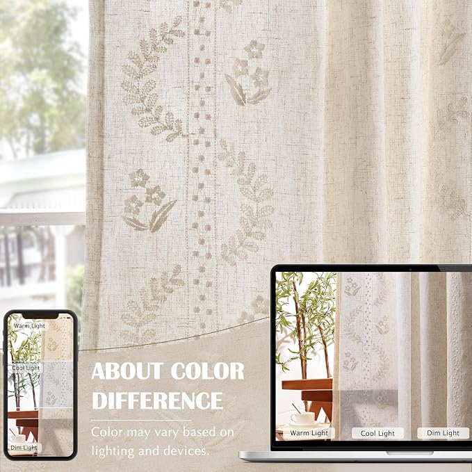jinchan Belrose Lined Linen Blend Curtains Boho Floral Curtains - Image 8