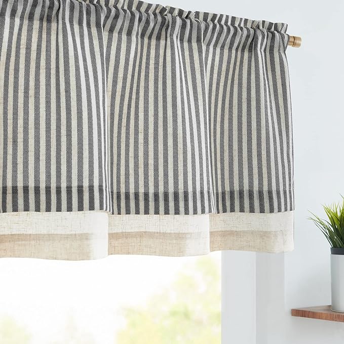 jinchan Linen Valance Curtain Striped Small Window Curtain Double Layer Light by JINCHAN