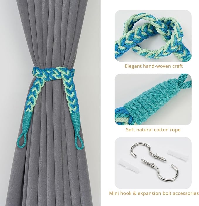 NICEEC 2 Pack Natural Cotton Rope Curtain Tiebacks Elegant Boho Style - Image 2