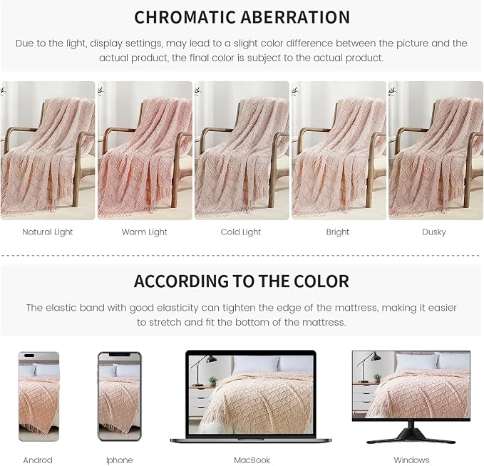 BOURINA Pink Throw Blanket 50 x70 Inches Jacquard Argyle Throw Textured Solid - Image 7