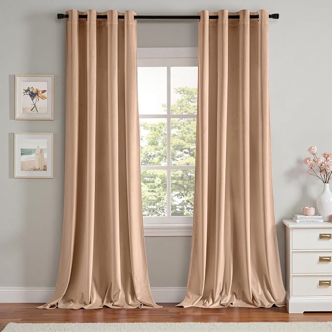 MIULEE Velvet Curtains Blush Beige Elegant Grommet Thermal Insulated Soundproof by MIULEE