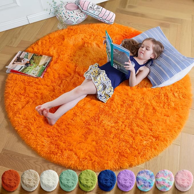 Amdrebio Orange Circle Round Rug 6Ft by Amdrebio