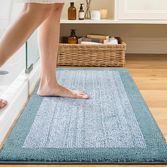 36x24 Large Bathroom Rugs Washable Non Slip, Dusty Blue Bath Mat - Image 2