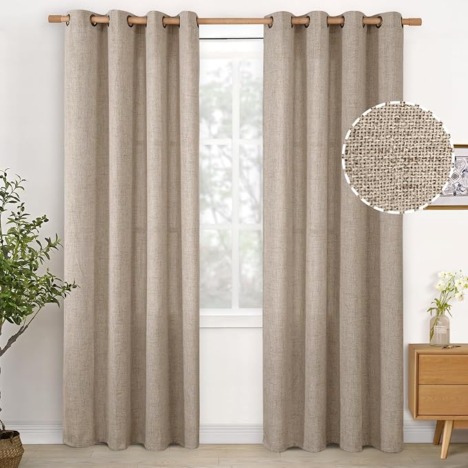 YoungsTex Oatmeal Burlap Linen Curtains 80 Inch Length 2 Panels Set | Light by YoungsTex