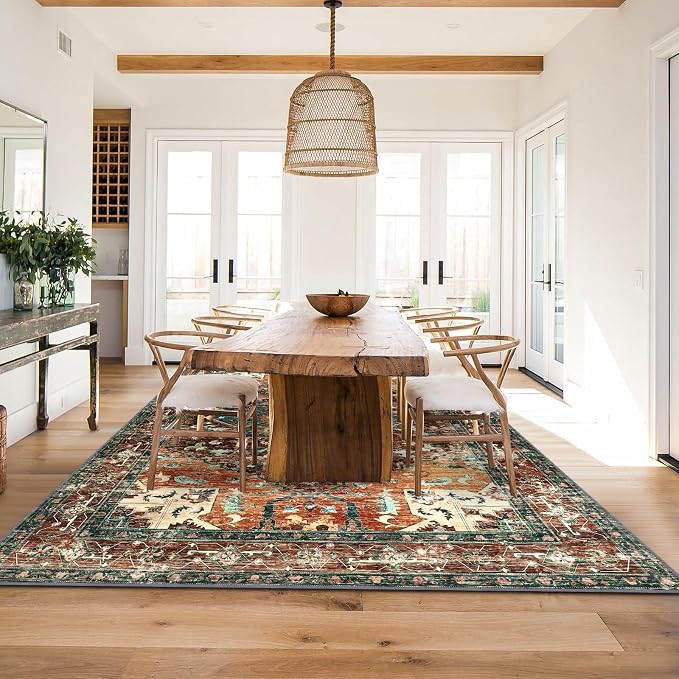 Yamaziot Area Rug 9x12 Large Rug, Non-Slip Washable Boho Vintage Living Room - Image 9