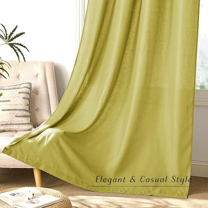NICETOWN Bright Yellow Linen Curtains 96 inches Long, Grommet Thick Flax Light - Image 6