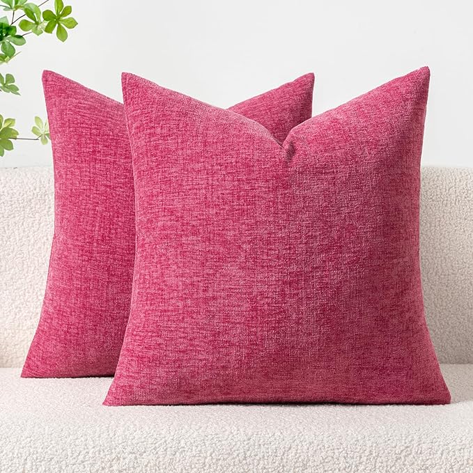MIULEE Pack of 2 Couch Throw Pillow Covers 18x18 Inch Soft Hot Pink Chenille by MIULEE