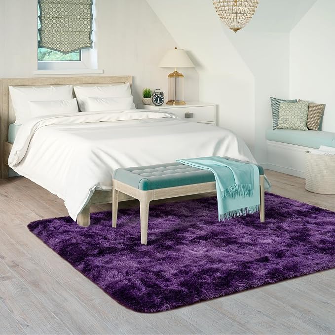 Goideal Fluffy Rug for Bedroom Living Room, 7x10 Purple Area Rugs, Faux Fur - Image 3