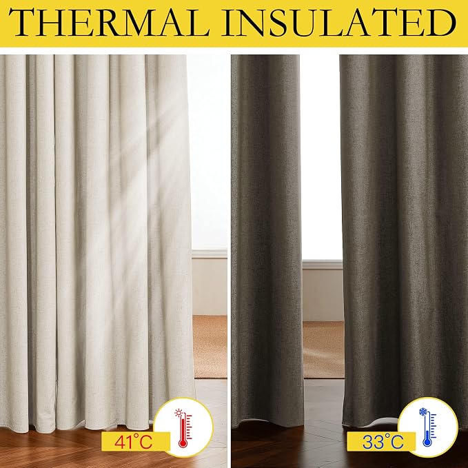 NICETOWN 100% Absolutely Blackout Linen Curtains - Image 3
