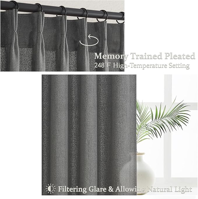 Dark Grey Pleat Semi Sheer Curtains 96 Inches Long - Image 4