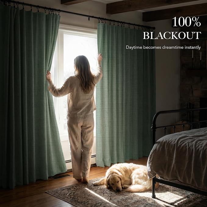 RYB HOME Sage Green 100% Blackout Curtains 96 inches Long, Thermal Insulated - Image 3