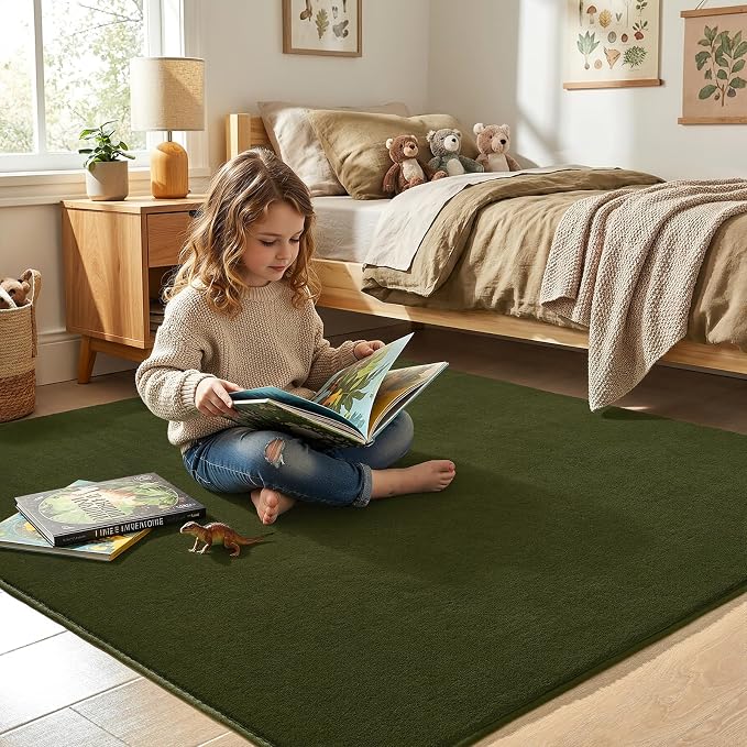 Amearea 5x5 Square Area Rugs for Bedroom Living Room, Olive Green Thickened - Image 4