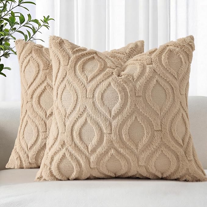 decorUhome Throw Pillow Covers 24x24 Inch Set of 2, Soft Plush Faux Wool Light by decorUhome
