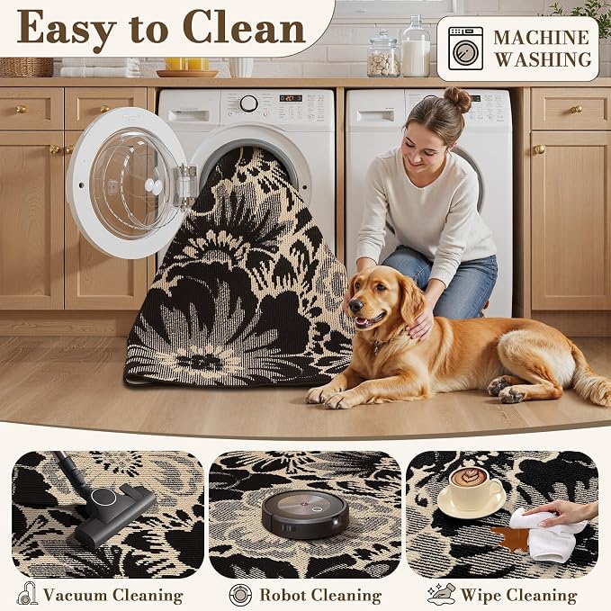 Findosom Washable Area Rug 6x9, Non Slip High-Low Textured Floral Rugs - Image 4