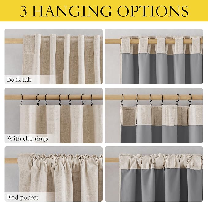 NICETOWN 100% Blackout Beige Linen Bedroom Curtains 95" Length - Image 9