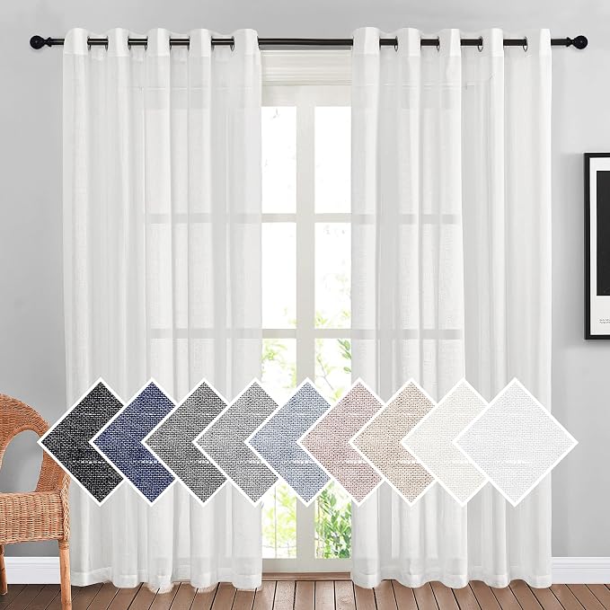 NICETOWN White Sheer Linen Curtains 84" Long, Grommet Top Privacy by NICETOWN