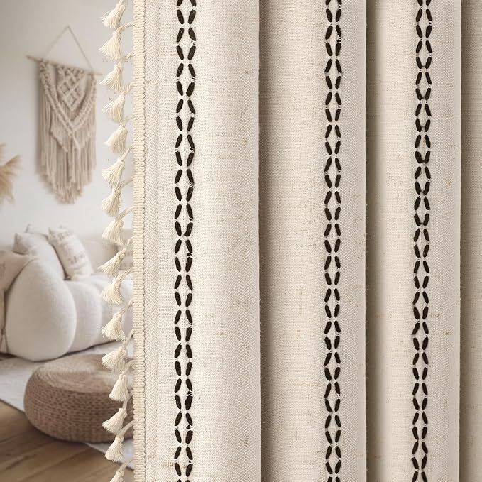 Beige Boho Blackout Curtains 2 Panels 84 Inch - Image 8