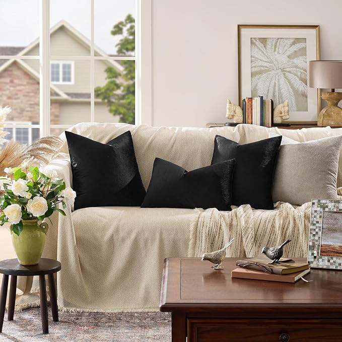 GIGIZAZA Black Velvet Pillow Covers 24x24, Decorative Square Throw Pillows - Image 2