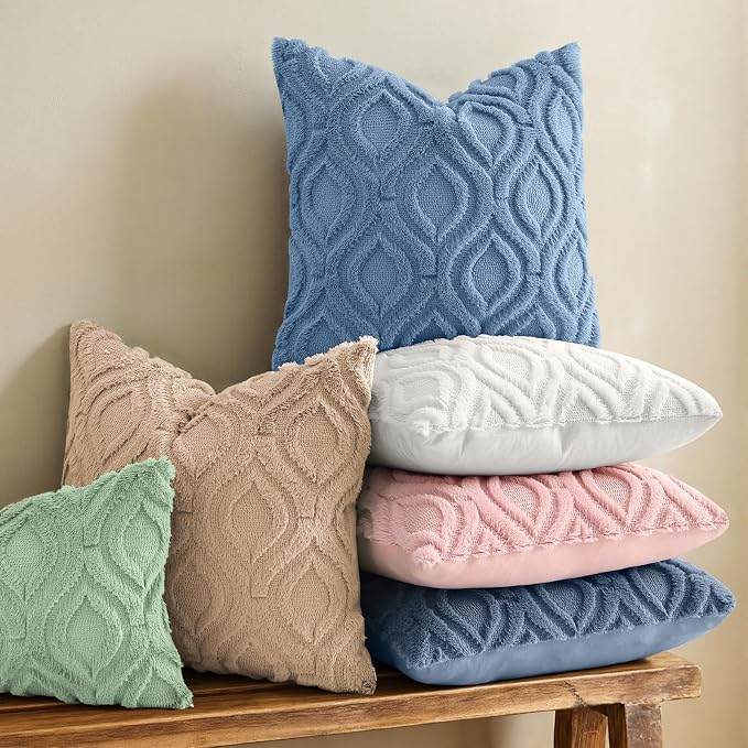 decorUhome Throw Pillow Covers 16x16 Inch Set of 2, Soft Plush Faux Wool Dusty - Image 2