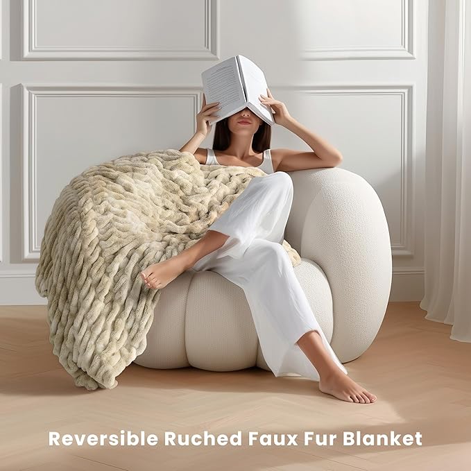 Ultra Soft Cozy Faux Fur Throw Blanket, Fuzzy Plush Thick Bubble Blanket - Image 2