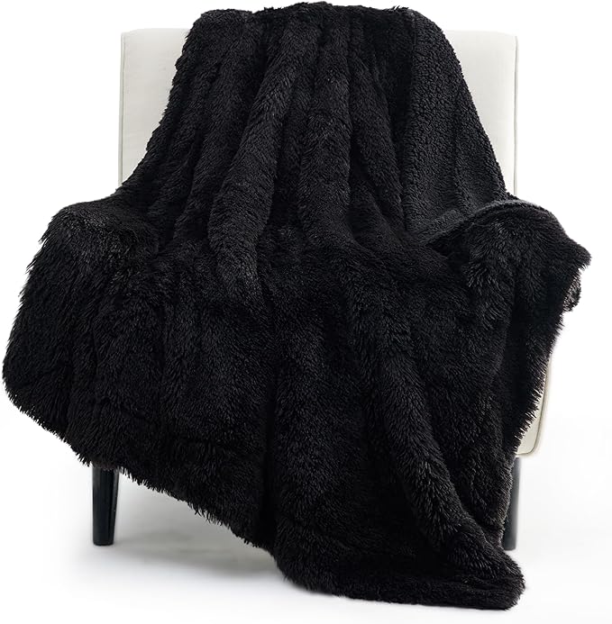 Bedsure GentleSoft Fuzzy Sherpa Faux Fur Twin Blanket Black Cozy Gifts by BEDSURE