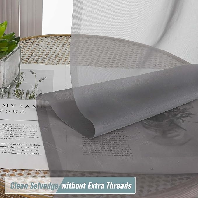 Grey Sheer Curtains for Window 72 inches Long 2 Panels Set, Soft Airy Modern - Image 2