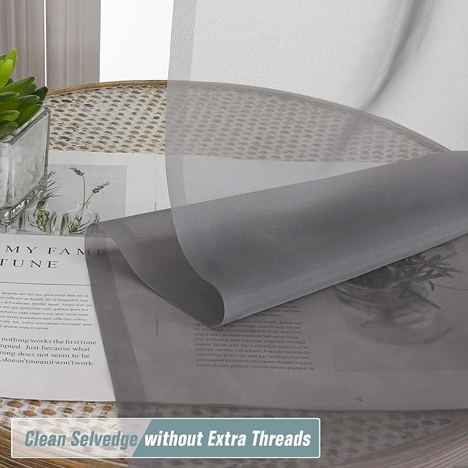 Grey Sheer Curtains for Windows 108 inches Long 2 Panels Set, Soft Airy - Image 2