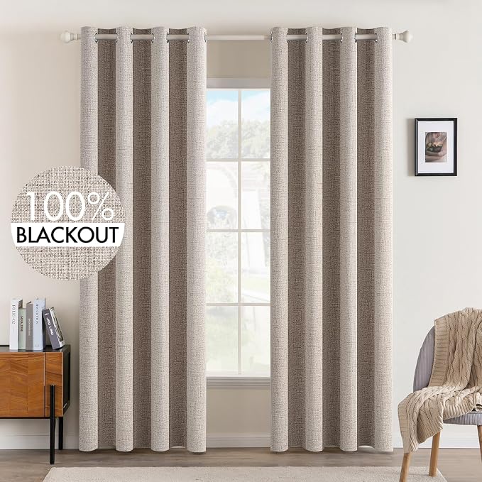 MIULEE Linen Texture Curtains for Bedroom Solid 100% Blackout Thermal Insulated by MIULEE
