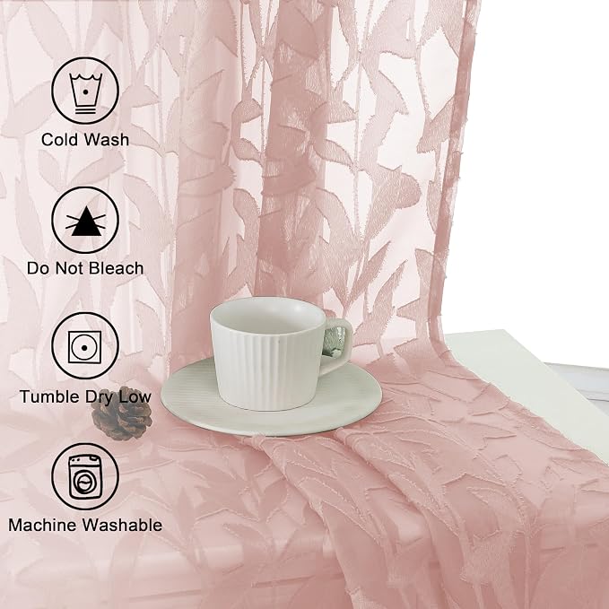 Lecloud Leia Jacquard Textured Blush Pink Curtains Sheer Valances - Image 3