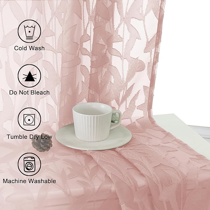 Lecloud Leia 2 Panels Blush Pink Sheer Curtains 96 Inch Length 2 Panels - Image 8