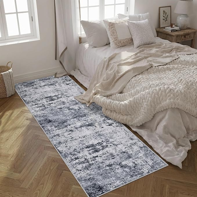 2.6'x8' Runner Rug Washable Rug;Modern Abstract Soft Thin Runner Rug Grey - Image 4