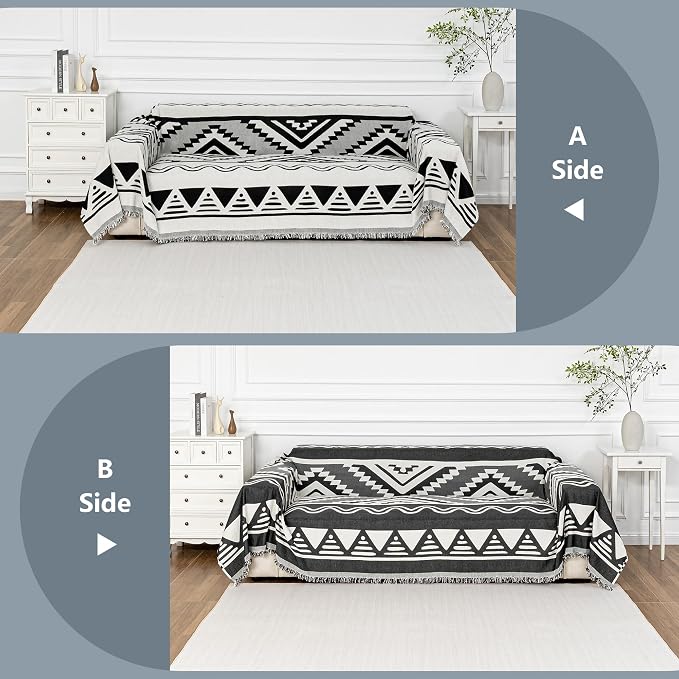 MYSKY HOME Boho Couch Cover for Dogs Washable Black Rhombic Couch Sofa - Image 3