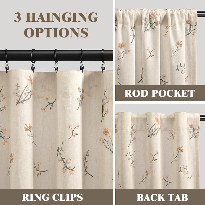 Floral Embroidered Linen Blend Curtains - Image 5