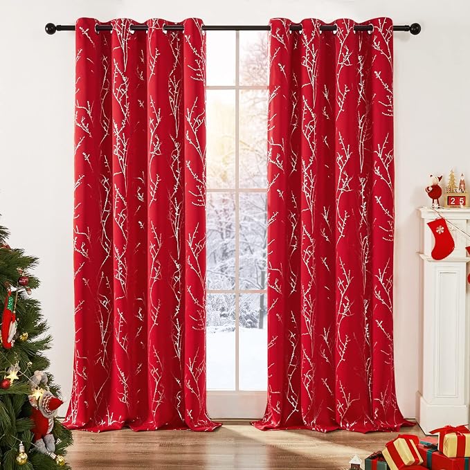 Deconovo Christmas Red Curtains, Soundproof Curtain, 52 x 95 Inch Long - Image 2