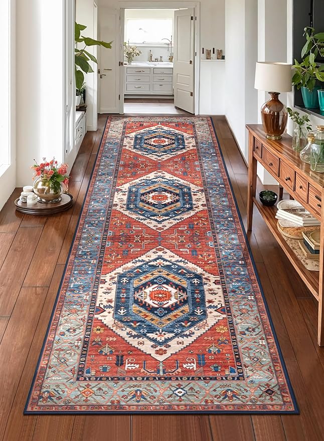 SERISSA Runner Rug for Hallways, Vintage Rust Ultra Soft Print Distressed by SERISSAHomeDecorCollection