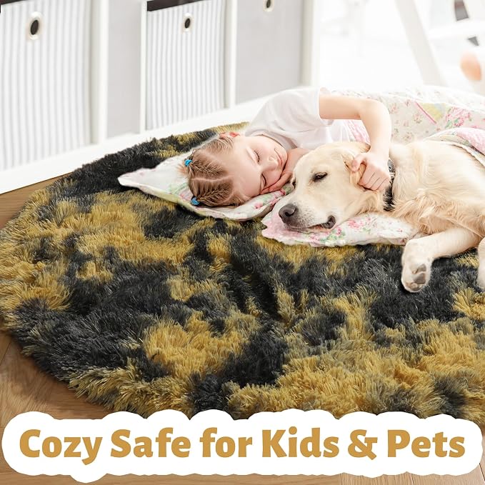 Amdrebio Black Gold Yellow Grey Round Circle Rugs 5Ft - Image 4