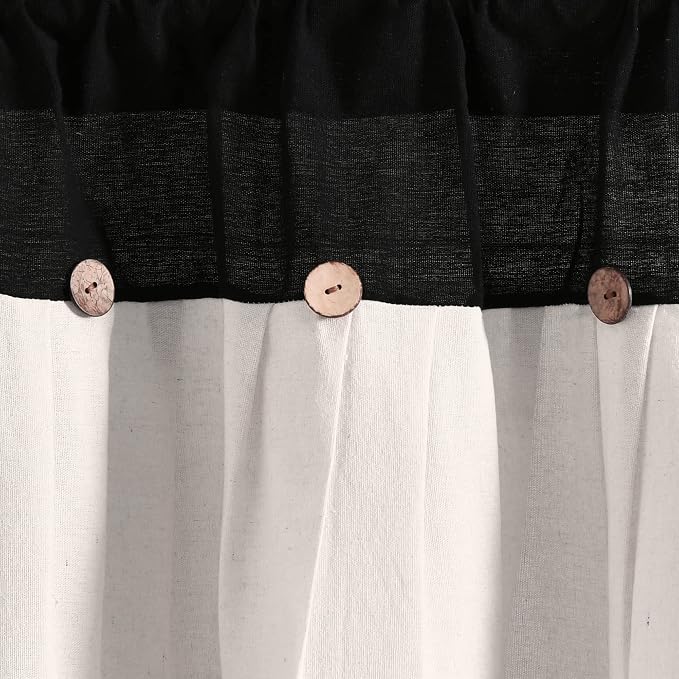 Lush Decor Linen Button Farmhouse Valance Curtians 52"W x 18"L Black & White - Image 3