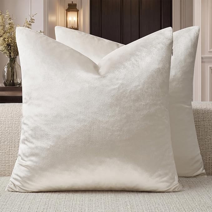 GIGIZAZA Velvet Pillow Covers 16x16 Decorative Pillows Pack of 2 Ivory | Beige by GIGIZAZAFocusingonhomedecoration