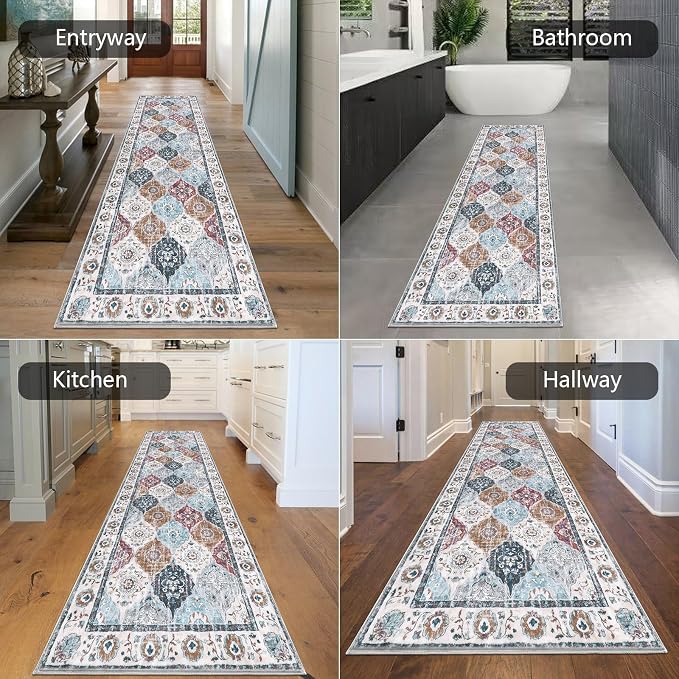 HEBE Hallway Runner Rug 2'8"x8' Washable Vintage Distressed Area Rugs Non Slip - Image 6
