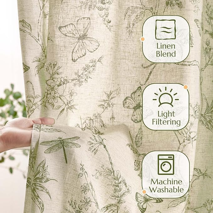 jinchan Floral Curtains Lined Linen Blend Curtain - Image 3