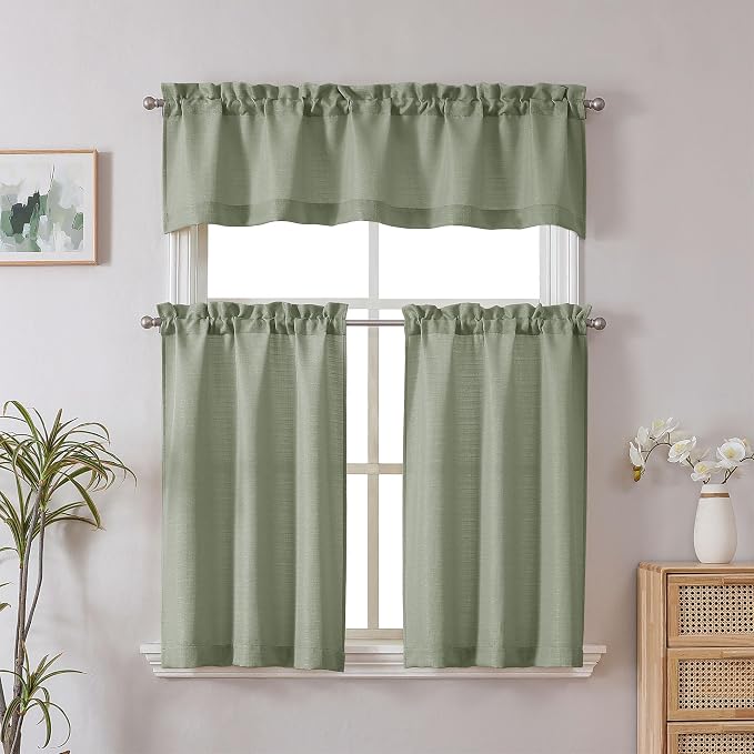 Chyhomenyc Light Green Valance for Windows, Light Filtering Faux Linen Solid - Image 2