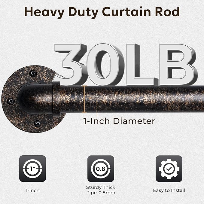 Zeerobee Curtain Rods for Windows 66 to 120, 1 Inch Industrial Wrap Around - Image 4