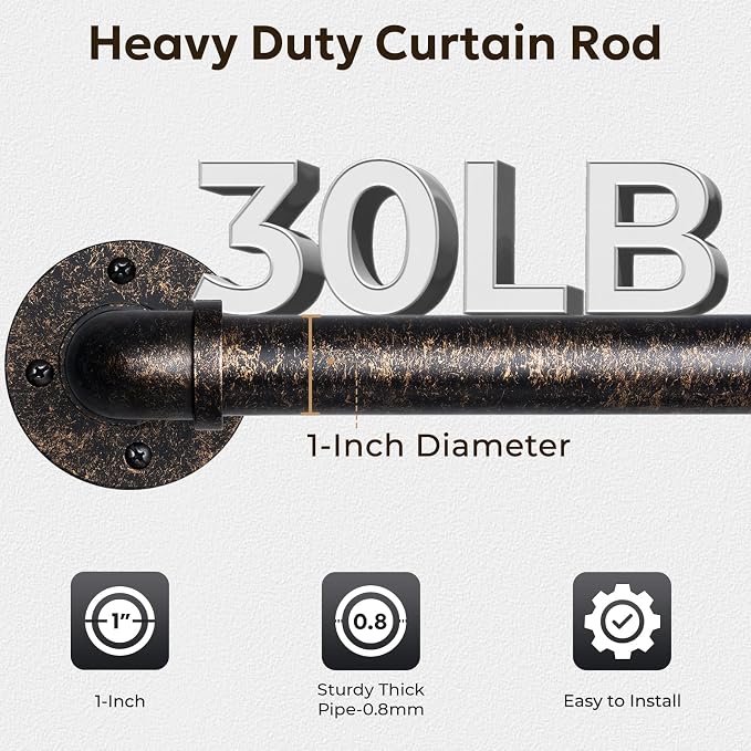 Zeerobee Curtain Rods for Windows 32 to 48, 1 Inch Industrial Wrap Around - Image 4