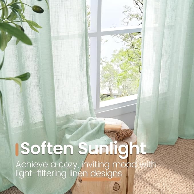 BGment Light Green Linen Semi Sheer Curtains 84 Inches Long - Image 5