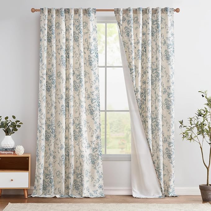 jinchan Lined Linen Blend Curtain Floral Curtains by JINCHAN