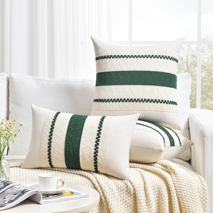 Fancy Homi Set of 1 Dark Green Boho Lumbar Decorative Throw Pillow Covers 12x20 - Image 6